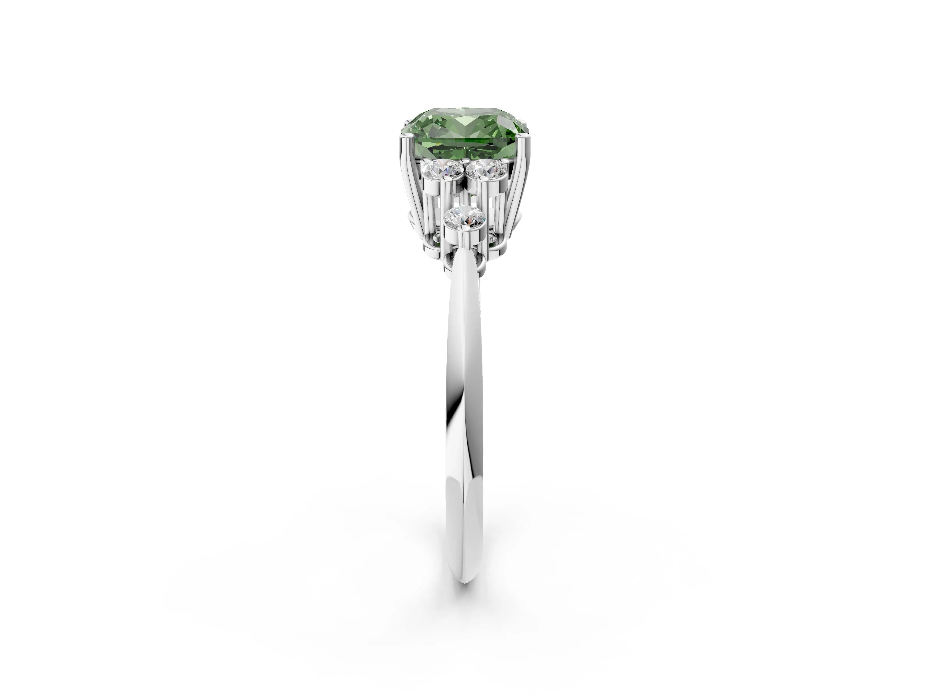 White gold Fancy Green Cushion Cut Cut Diamond Cluster Ring with Solitaire Band and Four-Prong Setting_14