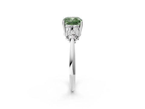 White gold Fancy Green Cushion Cut Cut Diamond Cluster Ring with Solitaire Band and Four-Prong Setting_14