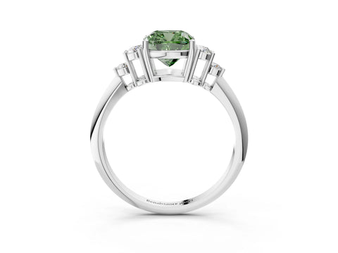 White gold Fancy Green Cushion Cut Cut Diamond Cluster Ring with Solitaire Band and Four-Prong Setting_15