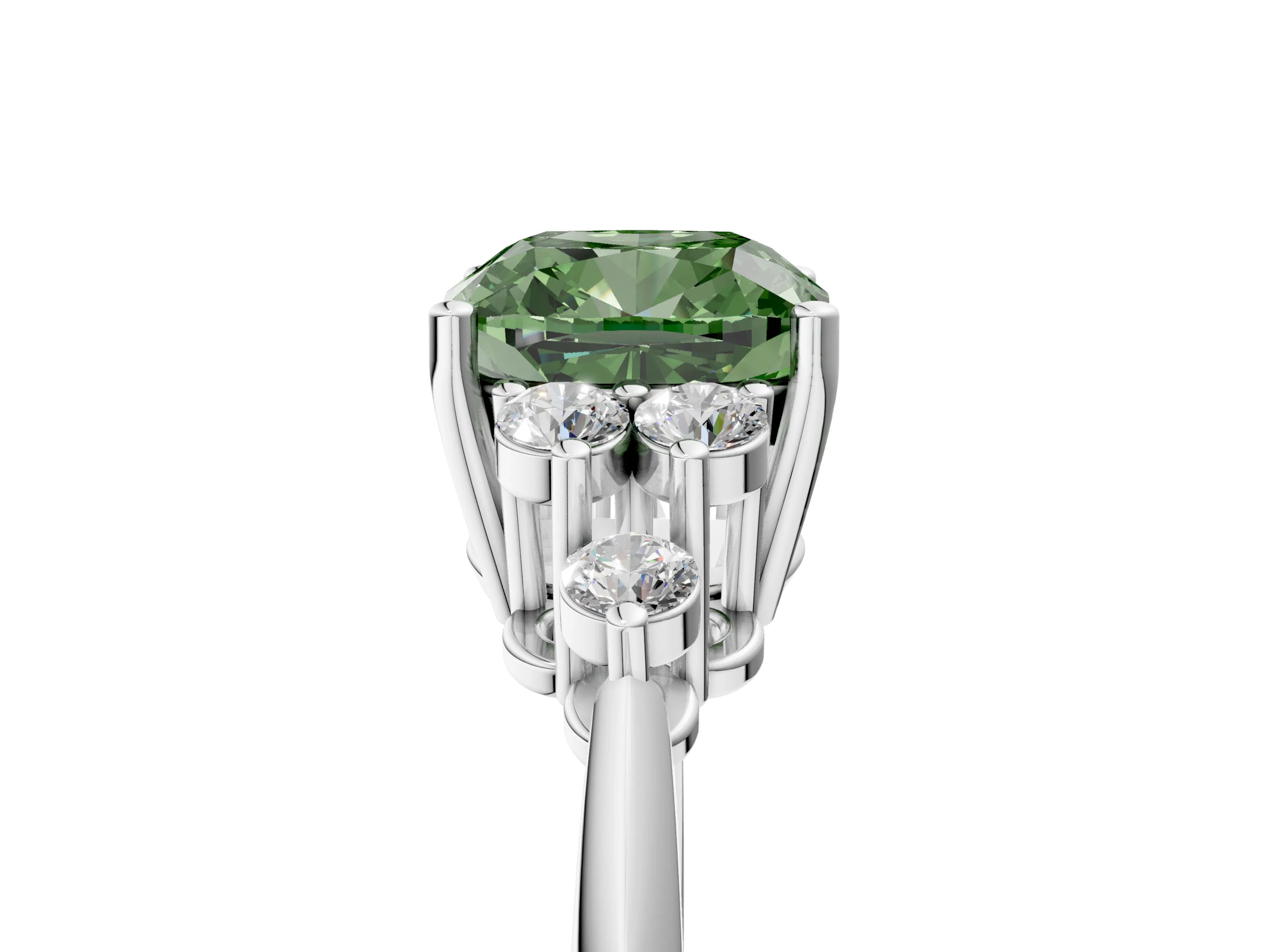 White gold Fancy Green Cushion Cut Cut Diamond Cluster Ring with Solitaire Band and Four-Prong Setting_17