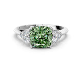 White gold Fancy Green Cushion Cut Cut Diamond Cluster Ring with Solitaire Band and Four-Prong Setting_24