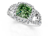 White gold Fancy Green Cushion Cut Cut Diamond Halo Engagement Ring with Open Split Pavé Band_1