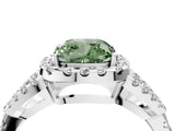 White gold Fancy Green Cushion Cut Cut Diamond Halo Engagement Ring with Open Split Pavé Band_4