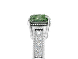 White gold Fancy Green Cushion Cut Cut Diamond Milgrain Pave Band Four-Prong Setting Ring_44
