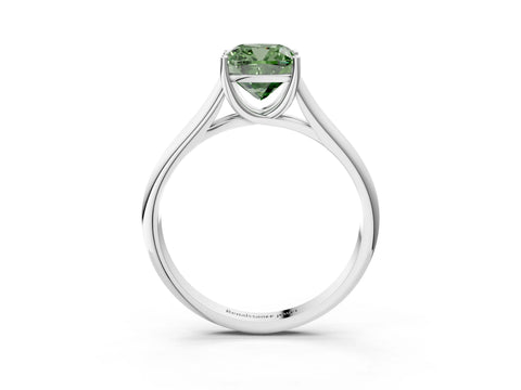 White gold Fancy Green Cushion Cut Cut Diamond Solitaire Engagement Ring with Tapered Plain Band and Four-Prong Setting_15