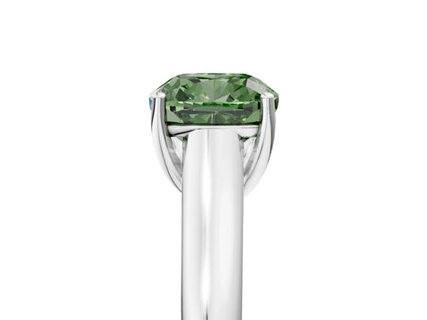 White gold Fancy Green Cushion Cut Cut Diamond Solitaire Engagement Ring with Tapered Plain Band and Four-Prong Setting_17