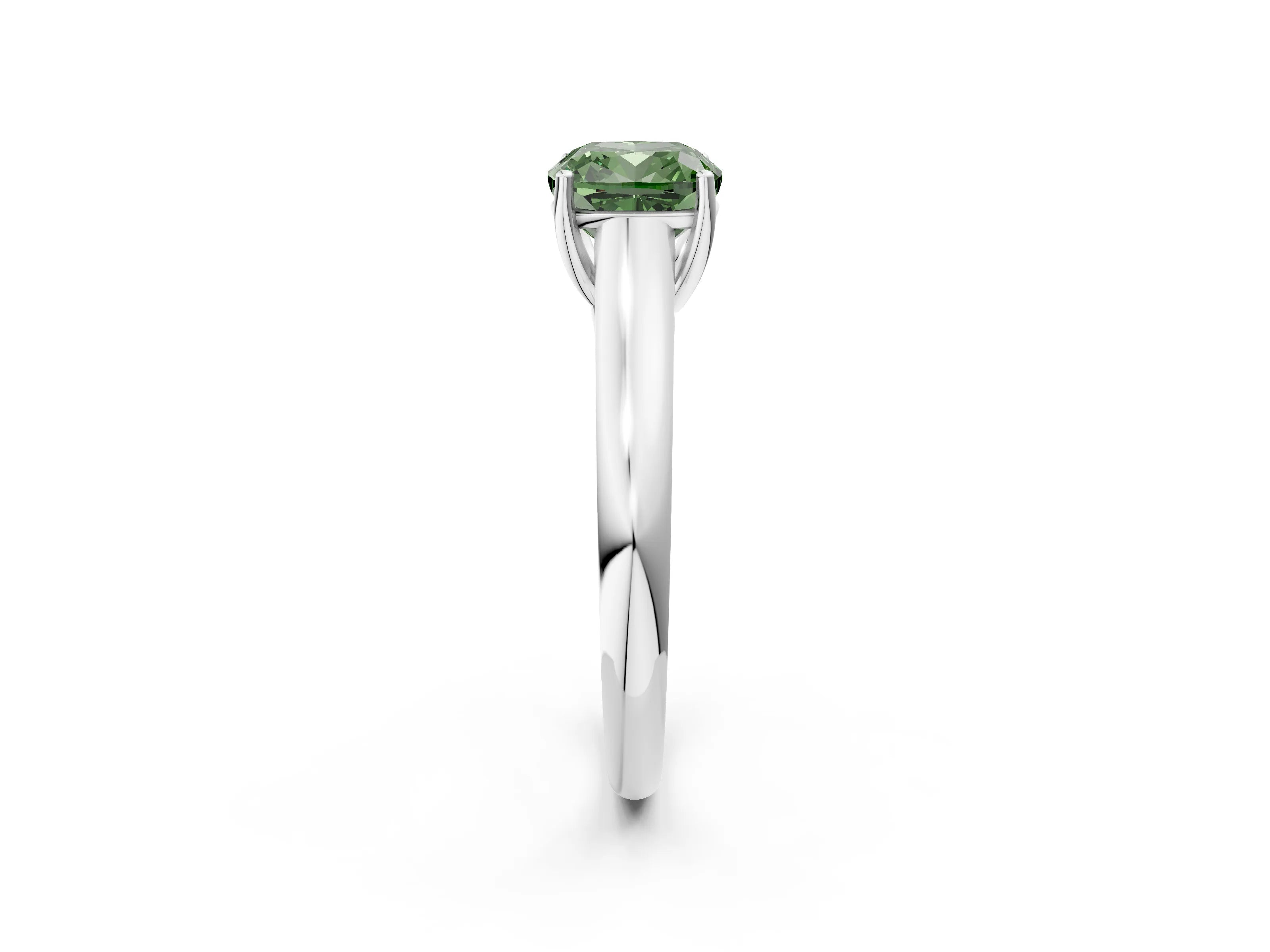 White gold Fancy Green Cushion Cut Cut Diamond Solitaire Engagement Ring with Tapered Plain Band and Four-Prong Setting_2