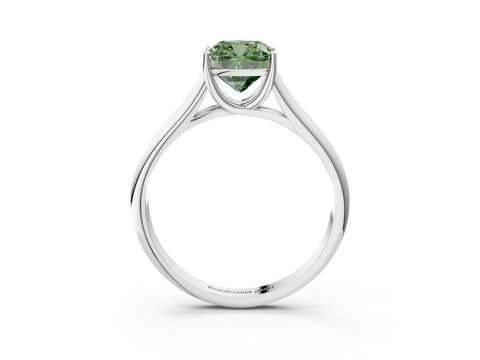 White gold Fancy Green Cushion Cut Cut Diamond Solitaire Engagement Ring with Tapered Plain Band and Four-Prong Setting_3
