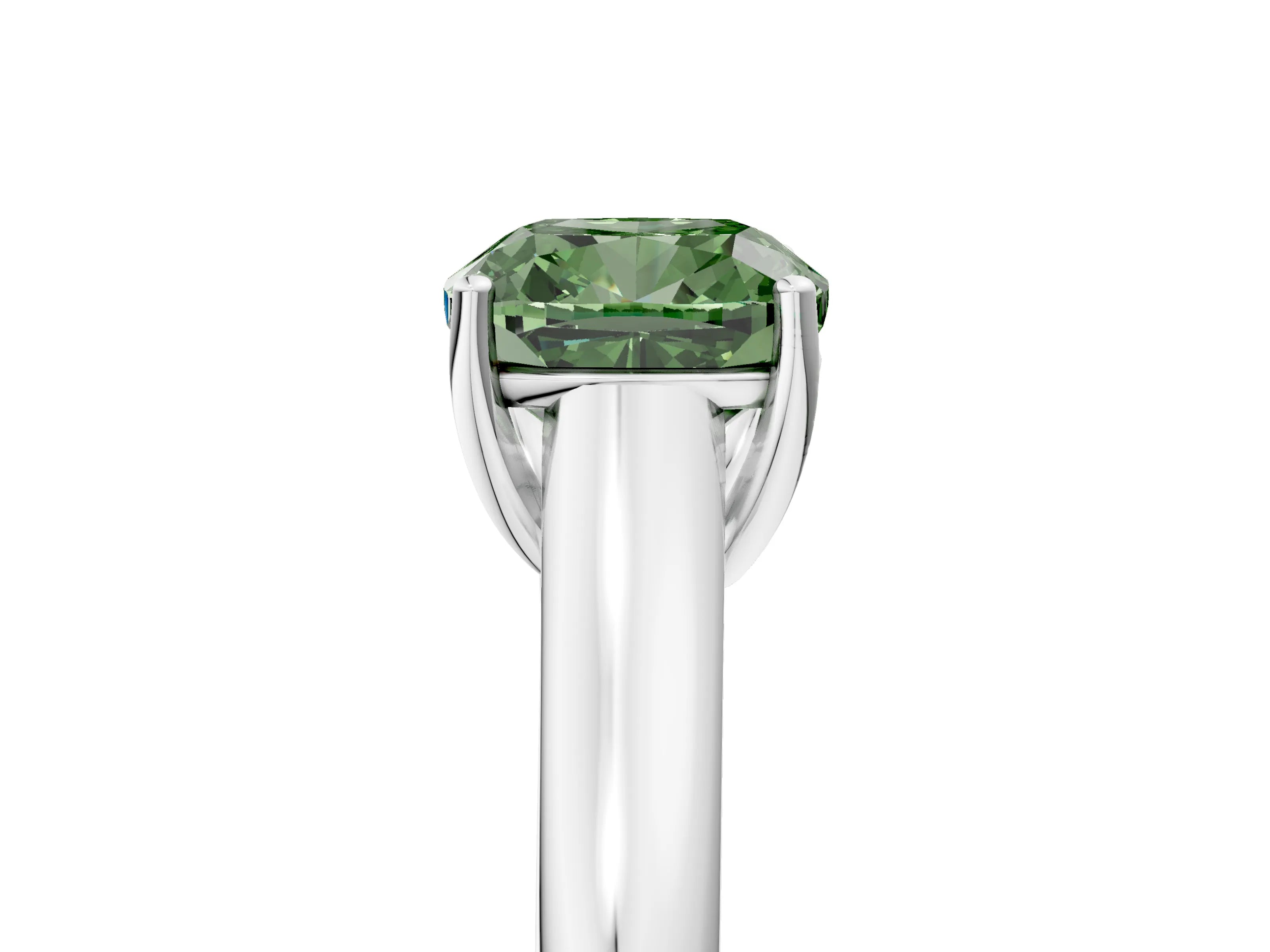 White gold Fancy Green Cushion Cut Cut Diamond Solitaire Engagement Ring with Tapered Plain Band and Four-Prong Setting_5