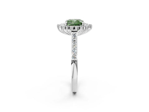 White gold Fancy Green Cushion Cut Cut Diamond Sunburst Halo Engagement Ring with Pavé Band_14