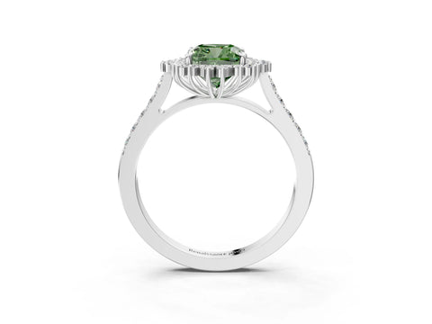 White gold Fancy Green Cushion Cut Cut Diamond Sunburst Halo Engagement Ring with Pavé Band_15