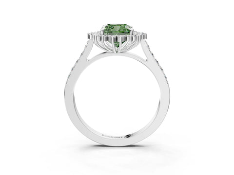 White gold Fancy Green Cushion Cut Cut Diamond Sunburst Halo Engagement Ring with Pavé Band_3