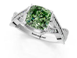 White gold Fancy Green Cushion Cut Cut Diamond Twisted Band with Milgrain Pave Setting and Four-Prong Setting_1