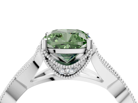 White gold Fancy Green Cushion Cut Cut Diamond Twisted Band with Milgrain Pave Setting and Four-Prong Setting_16