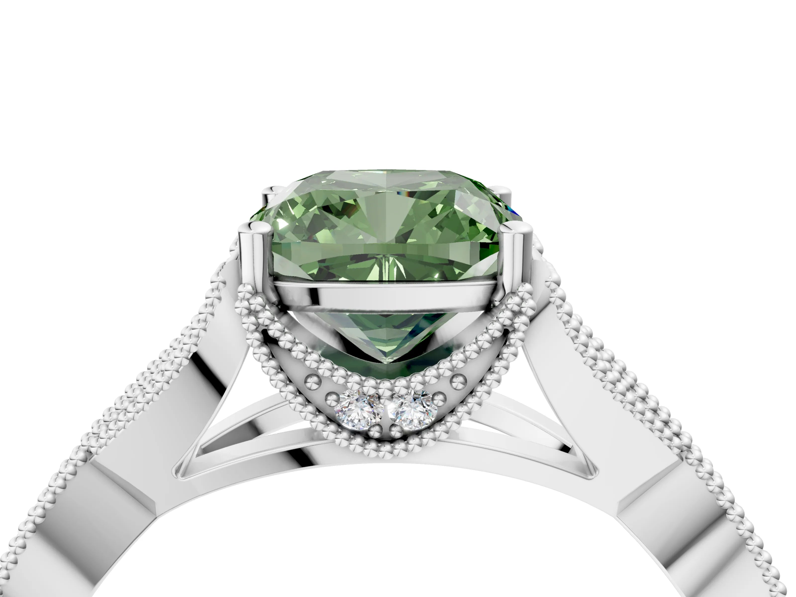 White gold Fancy Green Cushion Cut Cut Diamond Twisted Band with Milgrain Pave Setting and Four-Prong Setting_4