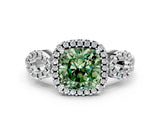 White gold Fancy Green Cushion Cut Cut Halo Diamond Infinity Band with Four-Prong Setting