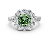 White gold Fancy Green Cushion Cut Cut Halo Diamond Pavé Engagement Ring with Milgrain Detailing_36