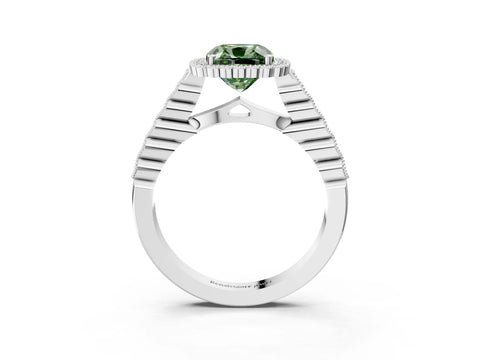 White gold Fancy Green Cushion Cut Cut Halo Pavé Solitaire Ring with Milgrain Band_3