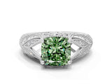 White gold Fancy Green Cushion Cut Cut Milgrain Pave Diamond Engagement Ring with Four-Prong Setting_15