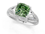White gold Fancy Green Cushion Cut Cut Milgrain Pave Diamond Engagement Ring with Four-Prong Setting_16