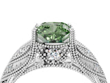 White gold Fancy Green Cushion Cut Cut Milgrain Pave Diamond Engagement Ring with Four-Prong Setting_19