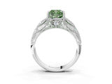 White gold Fancy Green Cushion Cut Cut Milgrain Pave Diamond Engagement Ring with Four-Prong Setting_6
