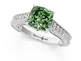 White gold Fancy Green Cushion Cut Cut Pave Band Milgrain Solitaire Ring_1