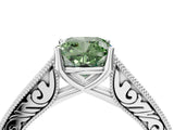 White gold Fancy Green Cushion Cut Cut Pave Band Milgrain Solitaire Ring_4