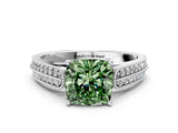 White gold Fancy Green Cushion Cut Cut Pave Split Shank Engagement Ring with Four-Prong Setting_12