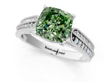 White gold Fancy Green Cushion Cut Cut Pave Split Shank Engagement Ring with Four-Prong Setting_13