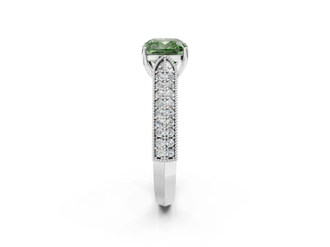 White gold Fancy Green Cushion Cut Cut Pave Split Shank Engagement Ring with Four-Prong Setting_14