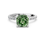 White gold Fancy Green Cushion Cut Diamond Brilliant Solitaire Ring with Pavé Band and Four-Prong Setting_12