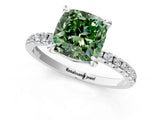 White gold Fancy Green Cushion Cut Diamond Brilliant Solitaire Ring with Pavé Band and Four-Prong Setting_13