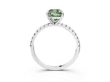White gold Fancy Green Cushion Cut Diamond Brilliant Solitaire Ring with Pavé Band and Four-Prong Setting_15