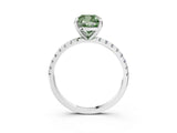 White gold Fancy Green Cushion Cut Diamond Brilliant Solitaire Ring with Pavé Band and Four-Prong Setting_15