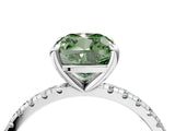 White gold Fancy Green Cushion Cut Diamond Brilliant Solitaire Ring with Pavé Band and Four-Prong Setting_16