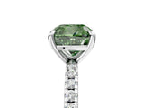 White gold Fancy Green Cushion Cut Diamond Brilliant Solitaire Ring with Pavé Band and Four-Prong Setting_17