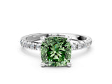 White gold Fancy Green Cushion Cut Diamond Brilliant Solitaire Ring with Pavé Band and Four-Prong Setting_24