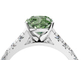 White gold Fancy Green Cushion Cut Diamond Cathedral Solitaire Ring with Round  Pavé Band_288