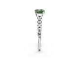 White gold Fancy Green Cushion Cut Diamond Cathedral Solitaire Ring with Round  Pavé Band_292