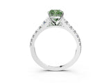 White gold Fancy Green Cushion Cut Diamond Cathedral Solitaire Ring with Round  Pavé Band_293