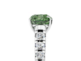 White gold Fancy Green Cushion Cut Diamond Cathedral Solitaire Ring with Round  Pavé Band_299