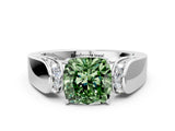 White gold Fancy Green Cushion Cut Diamond Channel Set Solitaire Ring with Four-Prong Setting_31