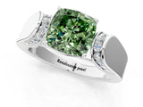 White gold Fancy Green Cushion Cut Diamond Channel Set Solitaire Ring with Four-Prong Setting_32