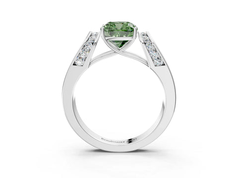 White gold Fancy Green Cushion Cut Diamond Channel Set Solitaire Ring with Four-Prong Setting_4
