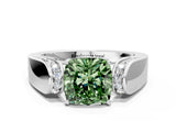 White gold Fancy Green Cushion Cut Diamond Channel Set Solitaire Ring with Four-Prong Setting_55