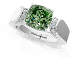 White gold Fancy Green Cushion Cut Diamond Channel Set Solitaire Ring with Four-Prong Setting_56