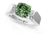 White gold Fancy Green Cushion Cut Diamond Channel Set Solitaire Ring with Four-Prong Setting_74