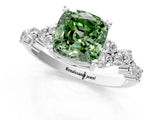 White gold Fancy Green Cushion Cut Diamond Cluster Pavé Band with Four-Prong Setting_13