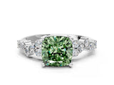 White gold Fancy Green Cushion Cut Diamond Cluster Pavé Band with Four-Prong Setting_3